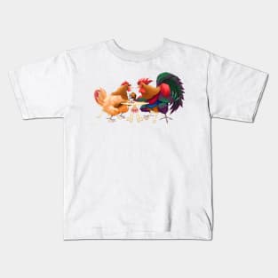 Hen and rooster in a cafe Kids T-Shirt